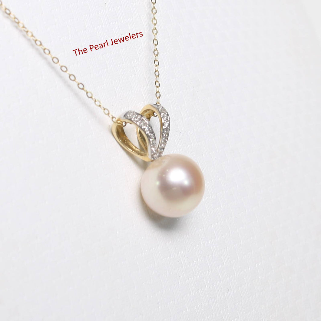 Pink Pearl Pendant with Diamond – 14k Yellow Gold Rabbit-Ear Bail