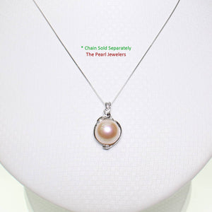 pink pearl pendant, white gold drop, trio diamond pearl, peach pearl charm, 14k solid white gold, box chain included, real pearl jewelry, soft tone pendant, polished finish, fine pearl necklace