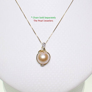 2000102 AAA Pink Cultured Pearl Diamonds 14k Pendant Necklace