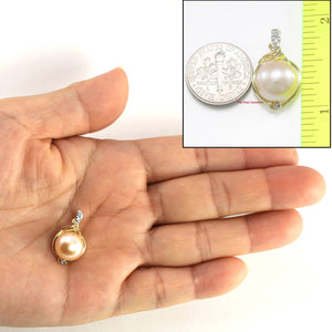 2000102 AAA Pink Cultured Pearl Diamonds 14k Pendant Necklace