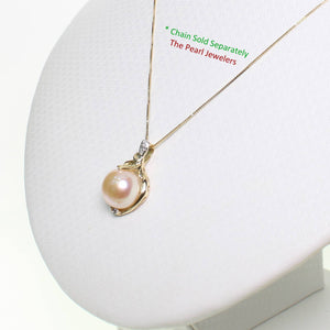2000102 AAA Pink Cultured Pearl Diamonds 14k Pendant Necklace