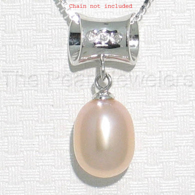 Pink Pearl Pendant – 14k White Gold Tunnel Bail + Diamonds