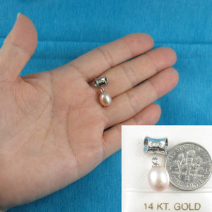 Pink Pearl Pendant – 14k White Gold Tunnel Bail + Diamonds