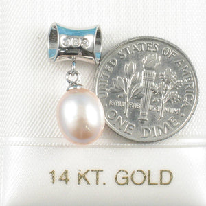 Pink Pearl Pendant – 14k White Gold Tunnel Bail + Diamonds