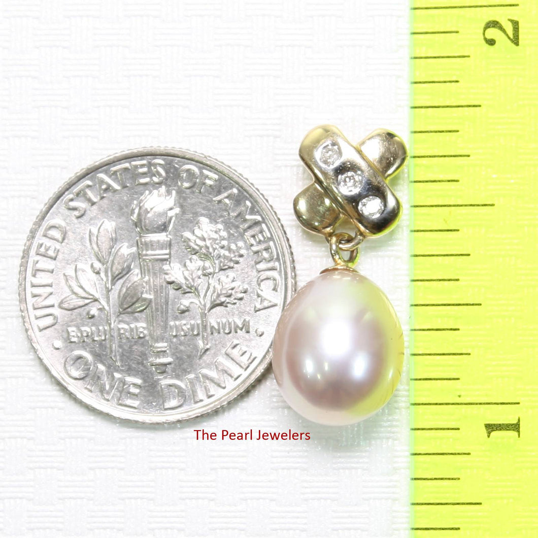 Pink Pearl Pendant – 14k Yellow Gold X Bail + Diamonds
