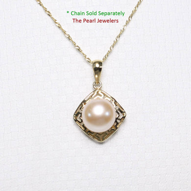 Greek Key Pink Pearl Pendant – 14k Yellow Gold