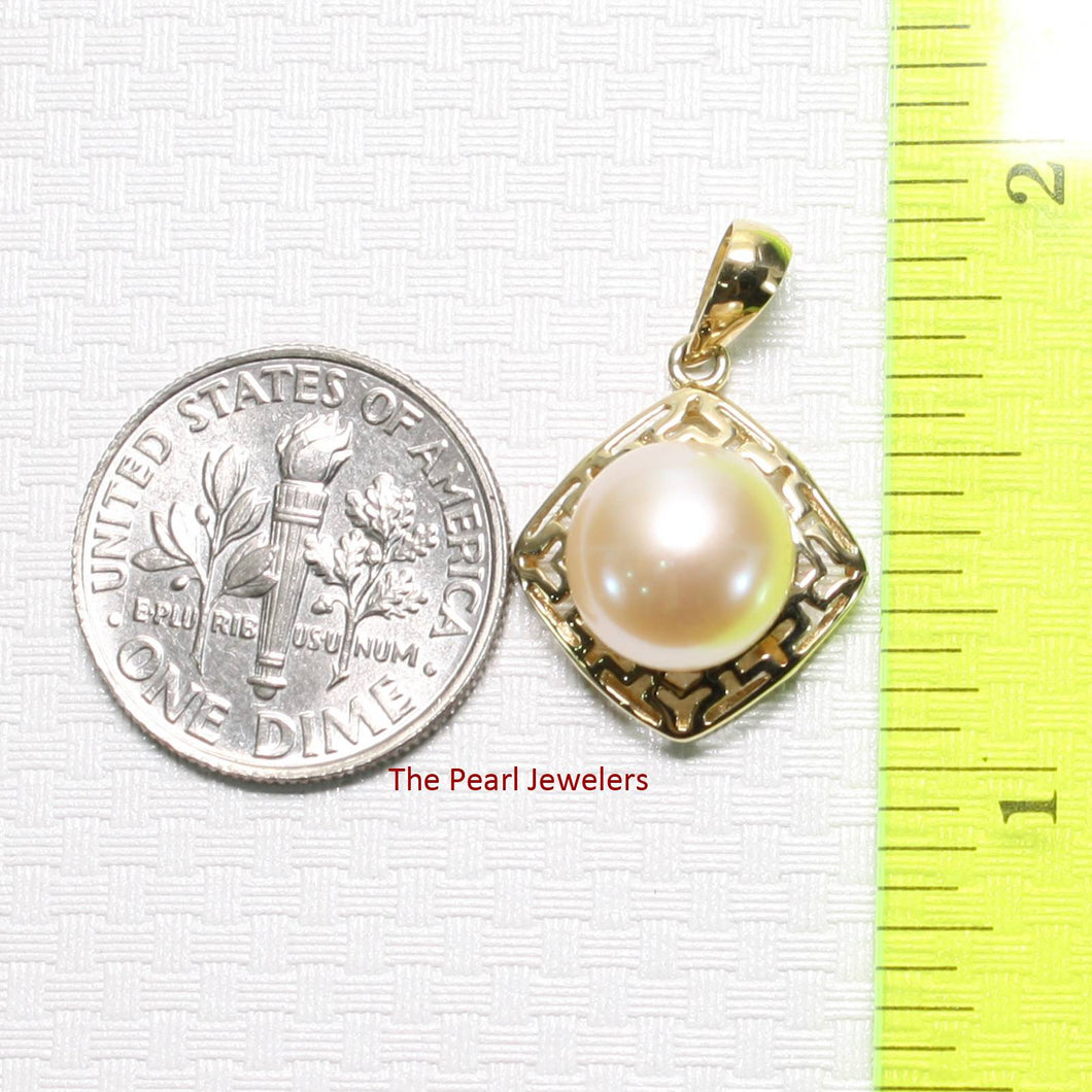 Greek Key Pink Pearl Pendant – 14k Yellow Gold