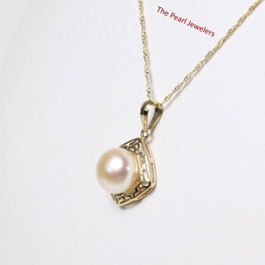 Greek Key Pink Pearl Pendant – 14k Yellow Gold