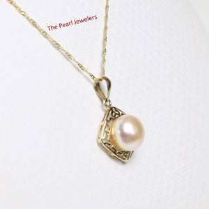 Greek Key Pink Pearl Pendant – 14k Yellow Gold