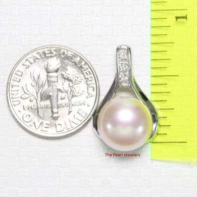 Pink Pearl Racquet Pendant – 14k White Gold with Diamonds