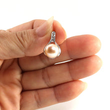 Load image into Gallery viewer, Pink Pearl Racquet Pendant – 14k White Gold with Diamonds