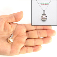 Load image into Gallery viewer, Pink Pearl Racquet Pendant – 14k White Gold with Diamonds