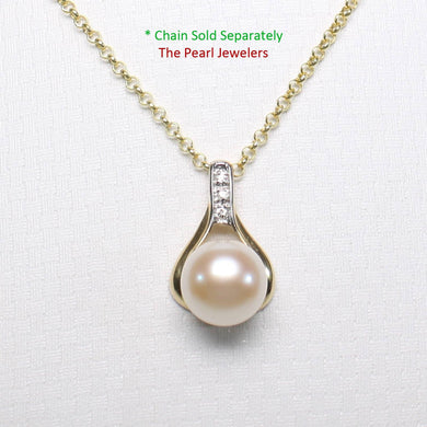 Pink Pearl Racquet Pendant – 14k Yellow Gold with Diamonds