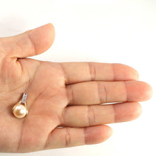 Load image into Gallery viewer, Pink Pearl Racquet Pendant – 14k Yellow Gold with Diamonds