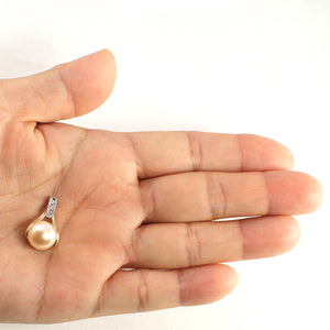 Pink Pearl Racquet Pendant – 14k Yellow Gold with Diamonds