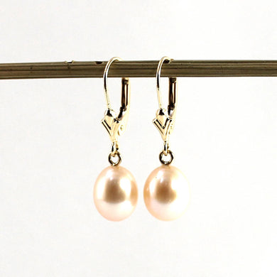 14k Yellow Gold Raindrop Pink Pearl lever back Dangle Earrings