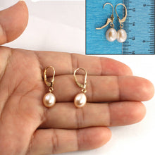Load image into Gallery viewer, 14k Yellow Gold Raindrop Pink Pearl lever back Dangle Earrings