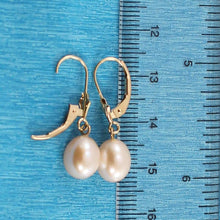 Load image into Gallery viewer, 14k Yellow Gold Raindrop Pink Pearl lever back Dangle Earrings