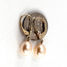 Load image into Gallery viewer, 14k Yellow Gold Raindrop Pink Pearl lever back Dangle Earrings