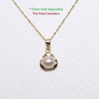 Pink Pearl Pendant – 14k Yellow Gold Three Leaf Design