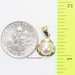 Pink Pearl Pendant – 14k Yellow Gold Three Leaf Design