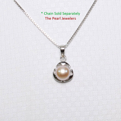 Pink Pearl Three Leaf Pendant – 14k White Gold Circle Design