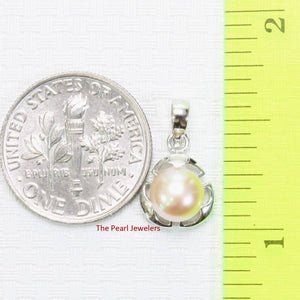 Pink Pearl Three Leaf Pendant – 14k White Gold Circle Design
