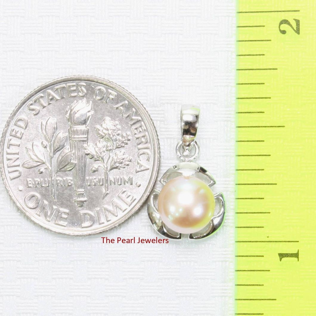Pink Pearl Three Leaf Pendant – 14k White Gold Circle Design