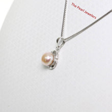 Load image into Gallery viewer, Pink Pearl Three Leaf Pendant – 14k White Gold Circle Design