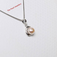 Load image into Gallery viewer, Pink Pearl Three Leaf Pendant – 14k White Gold Circle Design