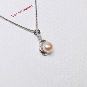 Pink Pearl Three Leaf Pendant – 14k White Gold Circle Design