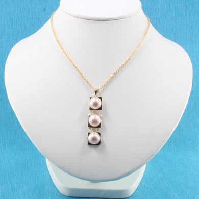 Pink Pearl Pendant – 14k Yellow Gold Triple Drop