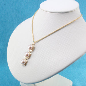 Pink Pearl Pendant – 14k Yellow Gold Triple Drop