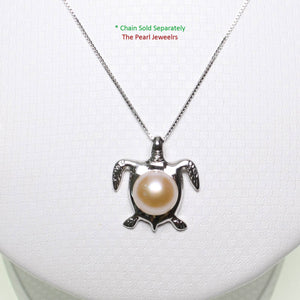 Pink Pearl Turtle Pendant – 14k White Gold (Hawaiian Honu)