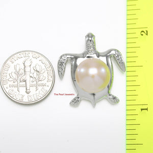 Pink Pearl Turtle Pendant – 14k White Gold (Hawaiian Honu)