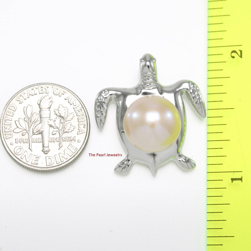 Pink Pearl Turtle Pendant – 14k White Gold (Hawaiian Honu)