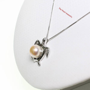 Pink Pearl Turtle Pendant – 14k White Gold (Hawaiian Honu)
