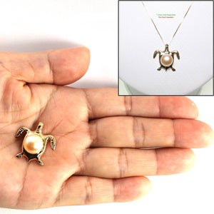 Pink Pearl Turtle Pendant – 14k Yellow Gold (Hawaiian Honu)