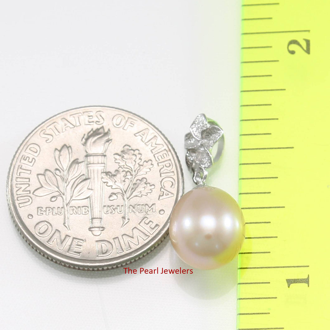 Pink Pearl Plumeria Pendant – 14k White Gold Hawaiian Style