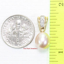 Load image into Gallery viewer, Pink Raindrop Pearl Pendant – 14k Yellow Gold + Diamond Bail