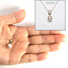 Load image into Gallery viewer, Pink Raindrop Pearl Pendant – 14k Yellow Gold + Diamond Bail