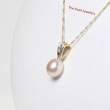 Load image into Gallery viewer, Pink Raindrop Pearl Pendant – 14k Yellow Gold + Diamond Bail