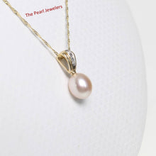 Load image into Gallery viewer, Pink Raindrop Pearl Pendant – 14k Yellow Gold + Diamond Bail