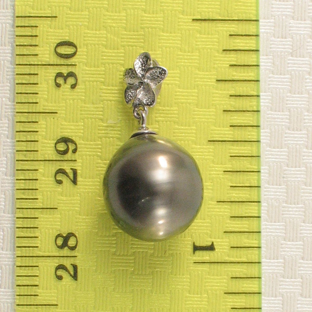 Plumeria-Bale Black Tahitian Pearl Pendant 14k