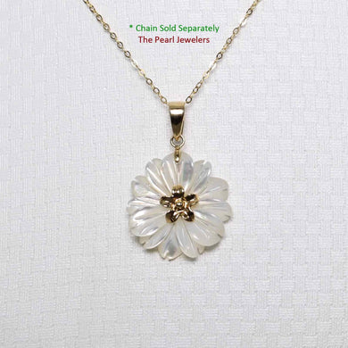 14K Yellow Gold Carved Plumeria Mother of Pearl Pendant
