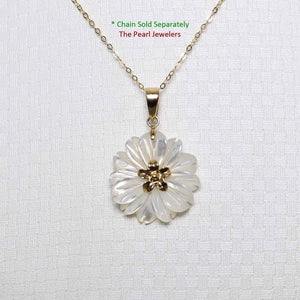 14K Yellow Gold Carved Plumeria Mother of Pearl Pendant
