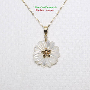 14K Yellow Gold Carved Plumeria Mother of Pearl Pendant