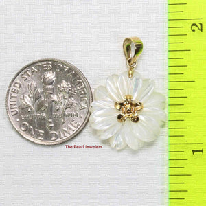 14K Yellow Gold Carved Plumeria Mother of Pearl Pendant