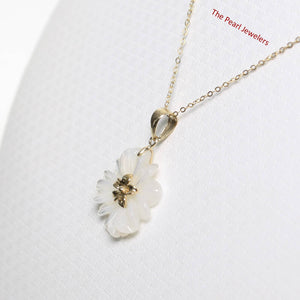 14K Yellow Gold Carved Plumeria Mother of Pearl Pendant