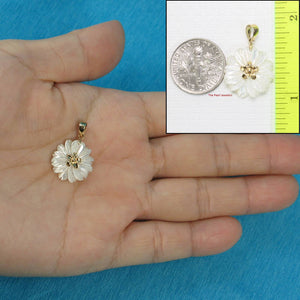 14K Yellow Gold Carved Plumeria Mother of Pearl Pendant